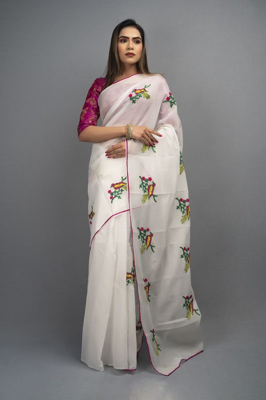 Chanderi Chanderi Saree  (White)