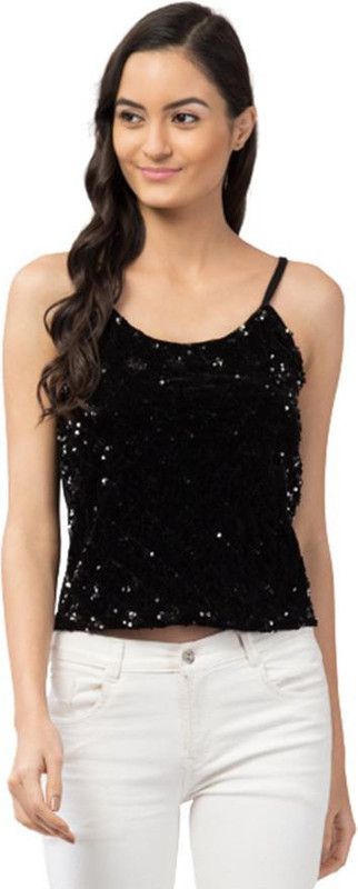 Casual Embellished Women Black Top