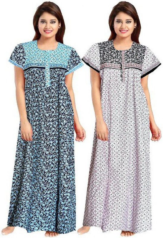Pack of 2 Women Nighty Set  (Blue, Pink)
