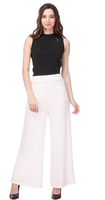 Women Regular Fit White Silk Blend Trousers