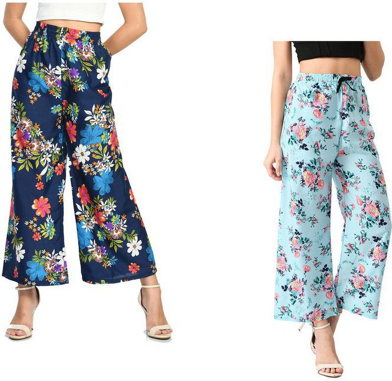 Pack of 2 Women Regular Fit Multicolor Crepe Trousers