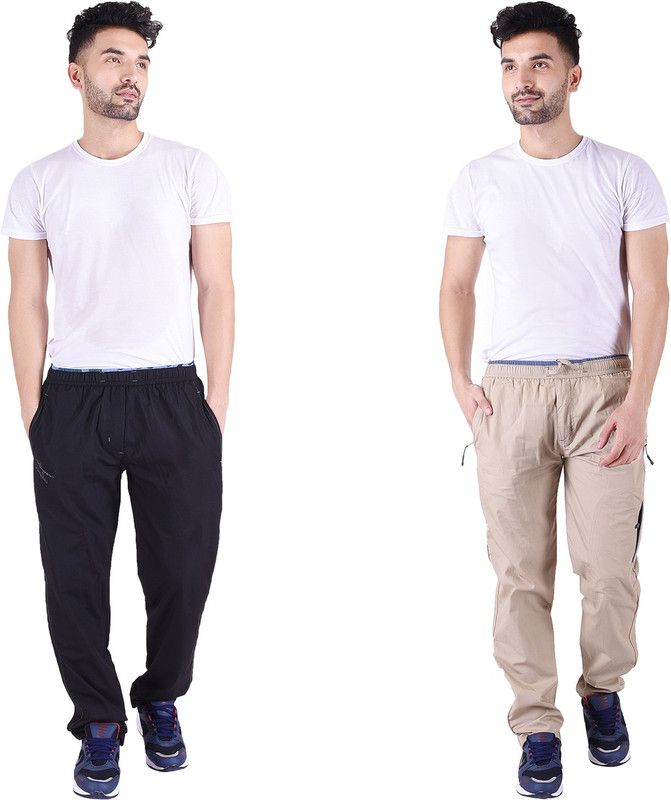Men Solid Blue, Beige Track Pants