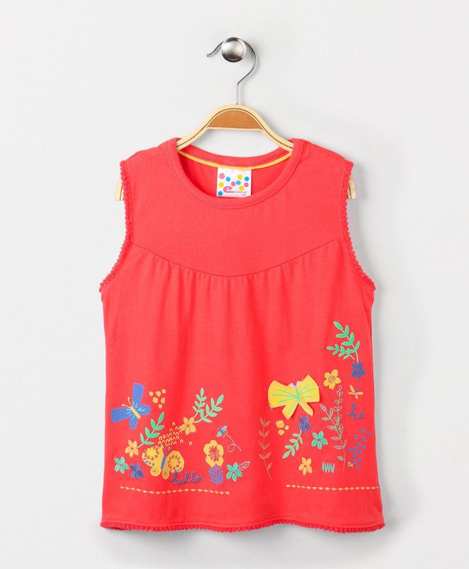 Girls Casual Cotton Blend Gathered Top  (Red, Pack of 1)