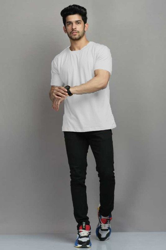 Round Neck T-Shirt AK A1 Men Solid Round Neck Cotton Blend White T-Shirt