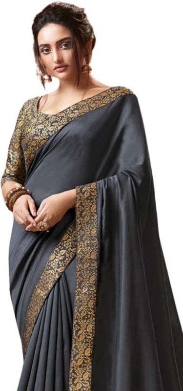 Embellished Kasavu Art Silk Saree  (Black)