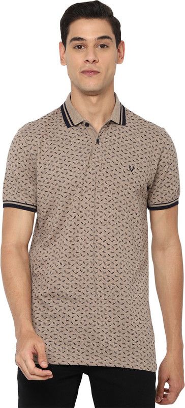 Men Printed Polo Neck Pure Cotton Brown T-Shirt