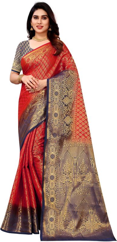 Woven Kanjivaram Pure Silk, Cotton Silk Saree  (Red)