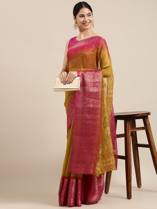 Woven Bollywood Cotton Silk Saree  (Mustard)