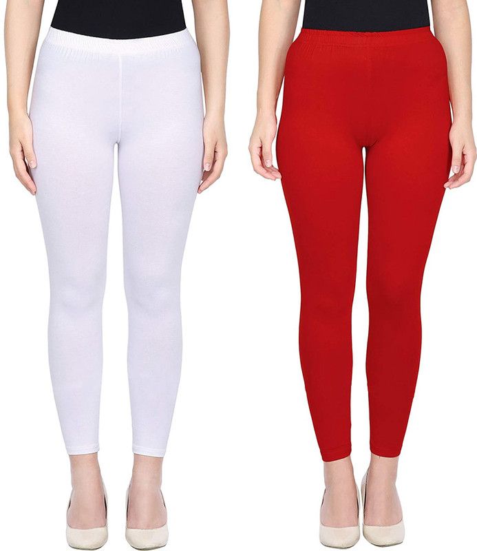 Ethnic Wear Legging  (White, Red, Solid)