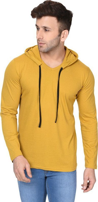 Men Solid Scoop Neck Cotton Blend Yellow T-Shirt