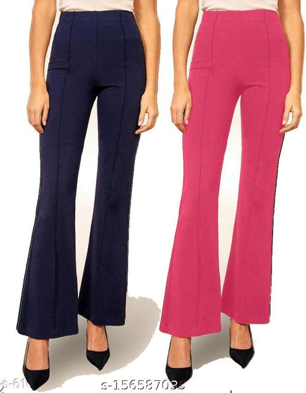 Pack of 2 Women Regular Fit Dark Blue Cotton Blend Trousers