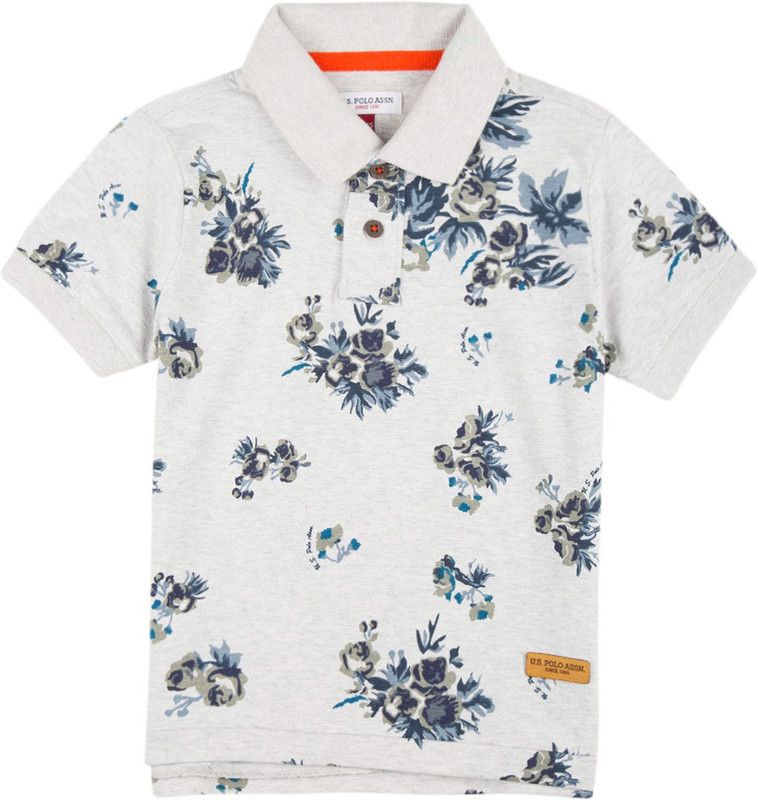 Boys Floral Print Cotton Blend T Shirt  (Grey, Pack of 1)