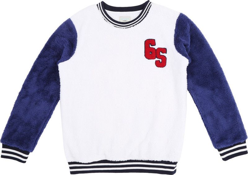 Boys Embroidered Crew Neck White Sweater