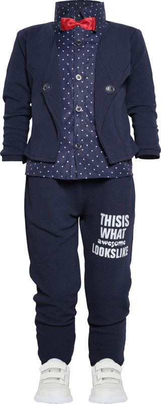 Baby Boys Party(Festive) Jacket Track Pants  (Blue)
