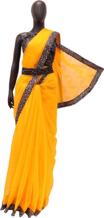 Self Design Bollywood Organza Saree  (Yellow)