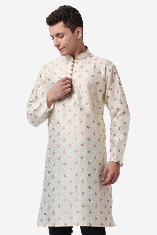 Men Printed Jacquard Ethnic Dress  (Gold)
