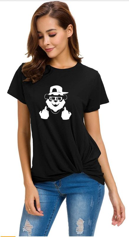 PANDA STYLE T-shirt for Women & Men - XXL Women Printed Round Neck Pure Cotton Black T-Shirt