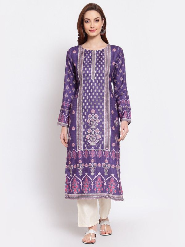 Women Floral Print Silk Blend Straight Kurta  (Multicolor)