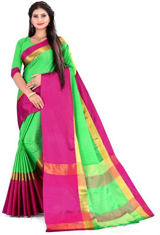 Solid/Plain Bollywood Cotton Silk Saree  (Light Green)