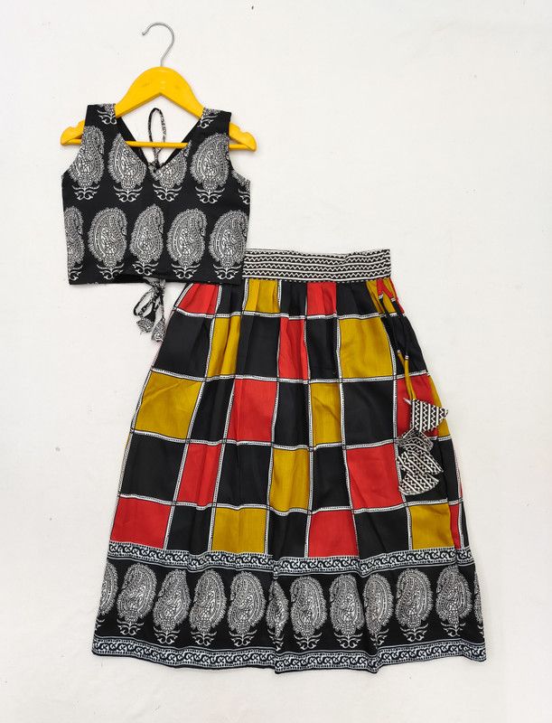 Indi Girls Lehenga Choli Ethnic Wear Printed Lehenga Choli  (Black, Pack of 1)