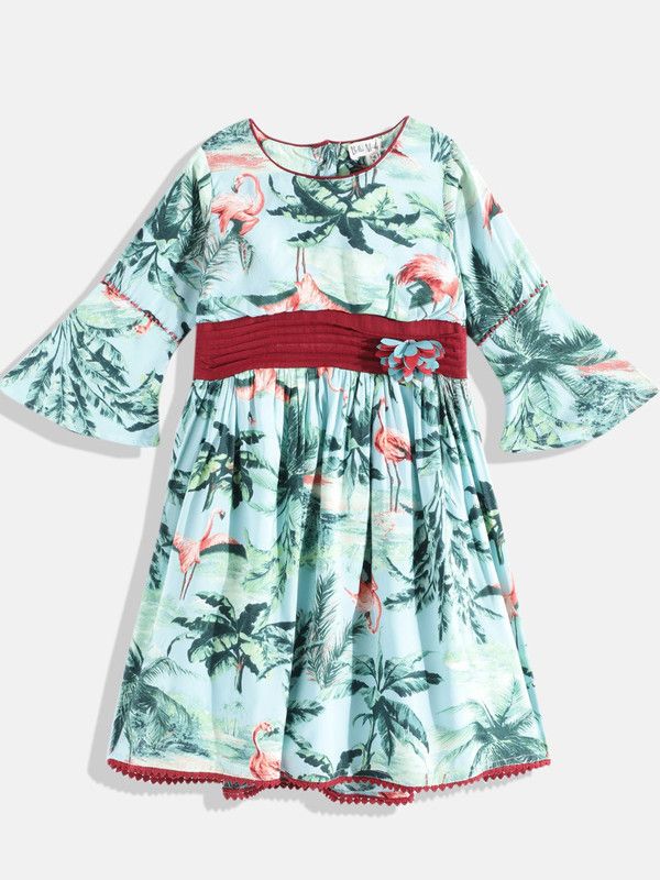 Girls Midi/Knee Length Casual Dress  (Light Blue, 3/4 Sleeve)