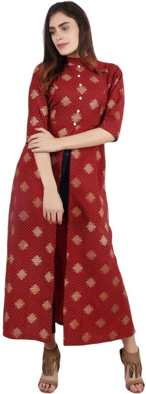 Women A-line Red, Gold Dress