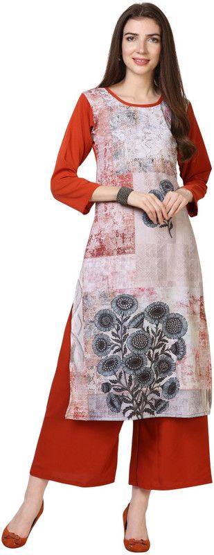 Women Printed Crepe Straight Kurta  (Multicolor, Light Blue)