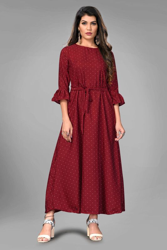 Printed Crepe Stitched Anarkali Gown  (Maroon)