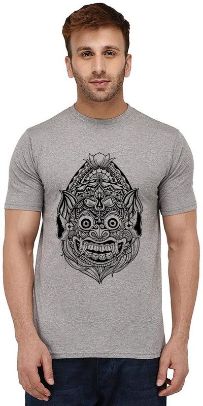 Bodhi Mandala Men Printed Round Neck Pure Cotton Grey T-Shirt