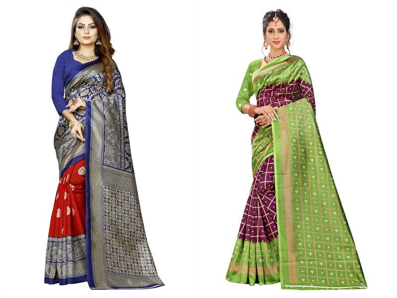 Bandhej Art Silk Saree  (Pack of 2, Multicolor)