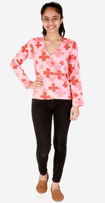 Girls Crepe Top  (Pink, Pack of 1)