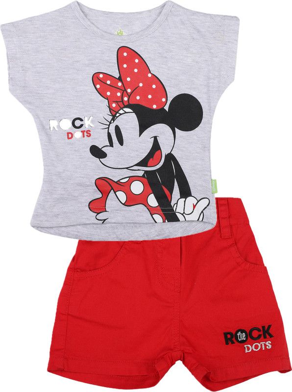 Baby Girls Minnie Casual Top Shorts  (Multicolor)