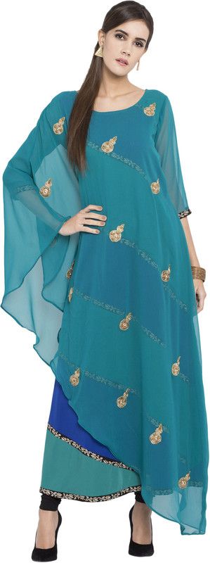 Women Embellished Georgette A-line Kurta  (Blue)