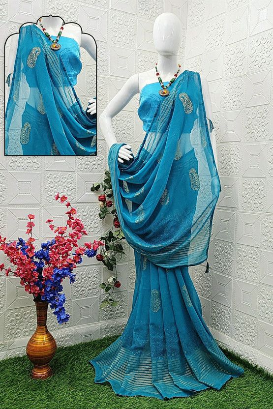 Embroidered, Embellished Daily Wear Art Silk Saree  (Blue)