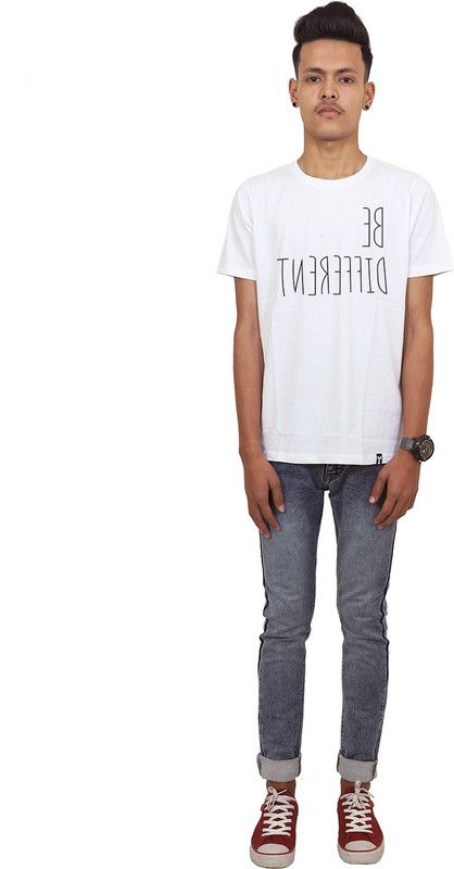 Be Different-2019-WHT Men Graphic Print Round Neck Cotton Blend White T-Shirt