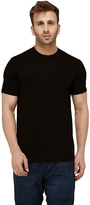 Solid Men Round Neck Cotton Blend Black T-Shirt