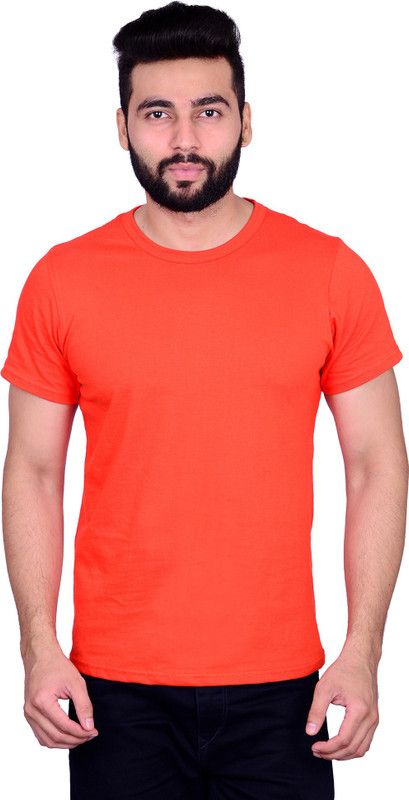 COU_CaR_00 Men Solid Round Neck Pure Cotton Orange T-Shirt