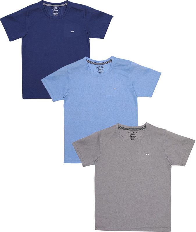 Boys Solid Polyester T Shirt  (Blue, Pack of 3)
