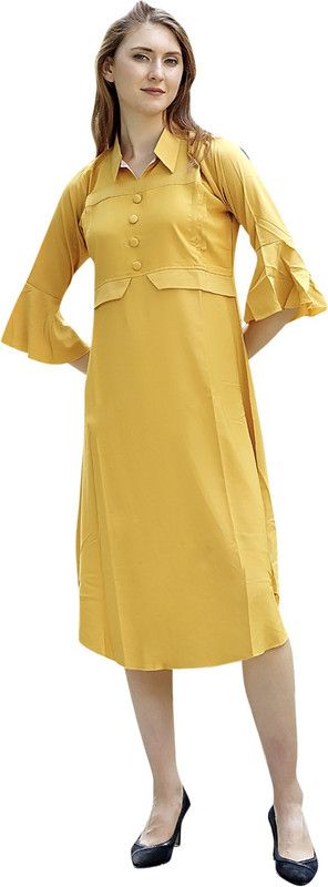 Women Printed Polyester A-line Kurta  (Yellow)