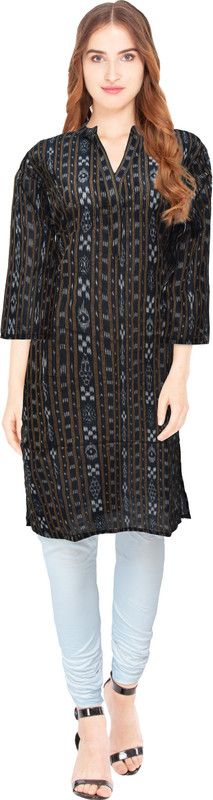 Women Ikat Pure Cotton Straight Kurta  (Black)