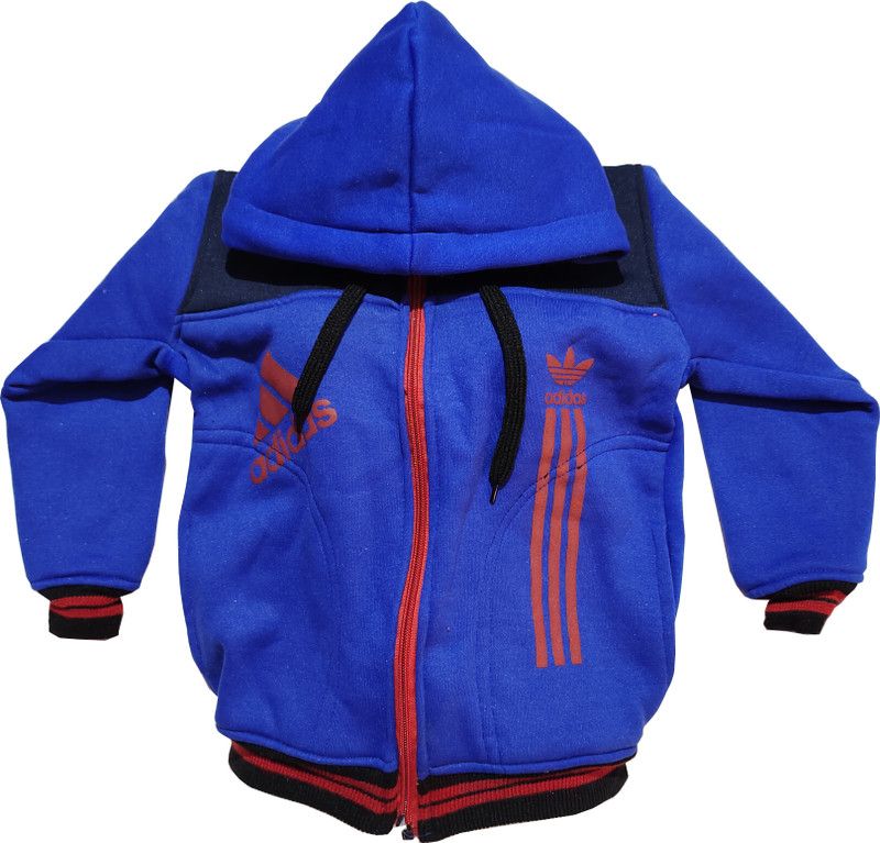 Boys & Girls Self Design Hooded Neck Blue Sweater