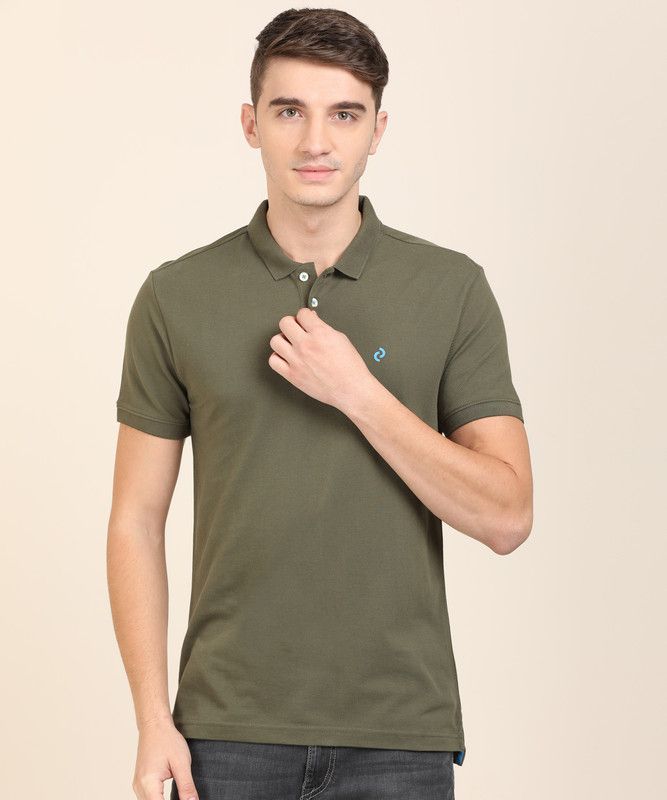 Solid Men Polo Neck Cotton Blend Green T-Shirt