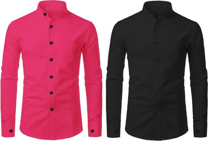 Men Solid Formal Red, Black Shirt  (Pack of 2)