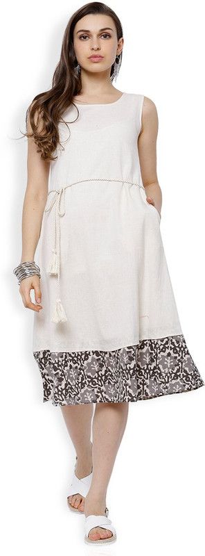 Women Solid Cotton Silk A-line Kurta  (Beige)