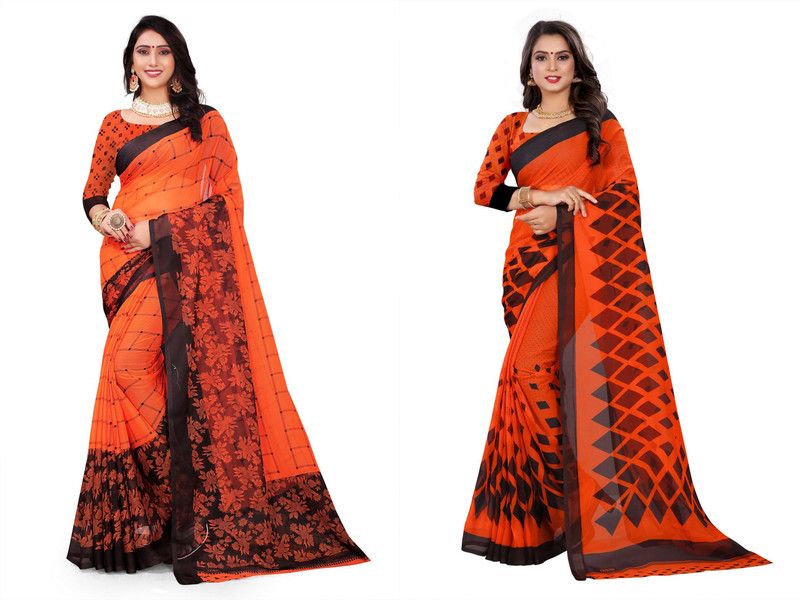 Daily Wear Georgette Saree  (Pack of 2, Orange)
