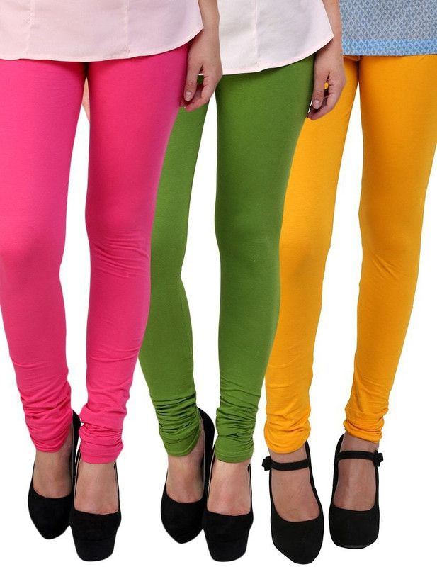 Satya Churidar Ethnic Wear Legging  (Green, Pink, Yellow, Solid)