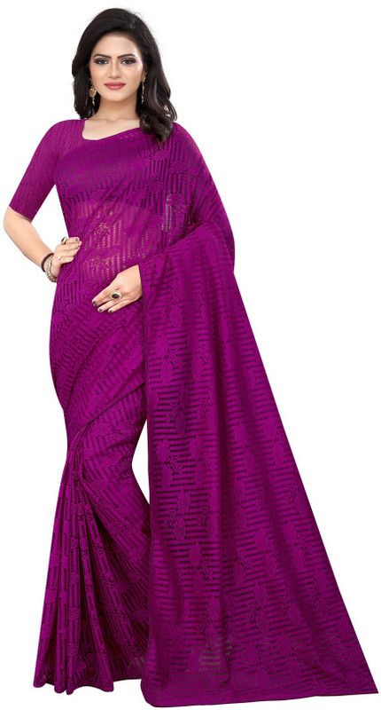Solid/Plain Bollywood Net Saree  (Magenta)