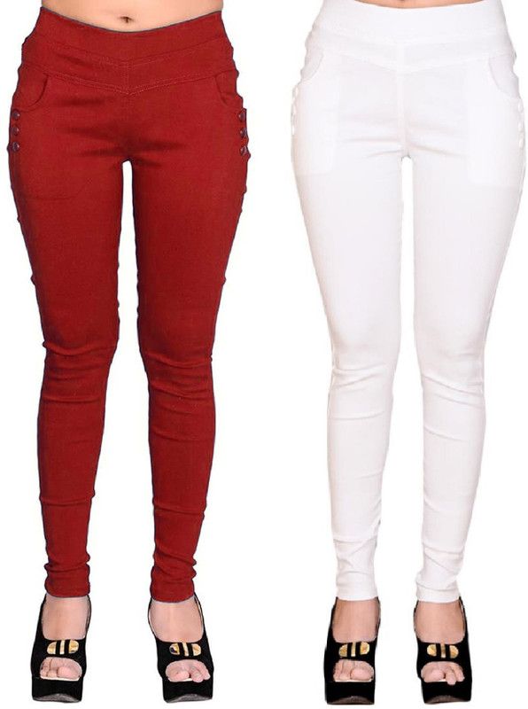 FeelBlue White, Maroon Jegging  (Solid)