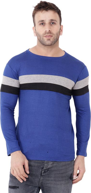 Faizaan Men Colorblock Round Neck Cotton Blend Blue T-Shirt