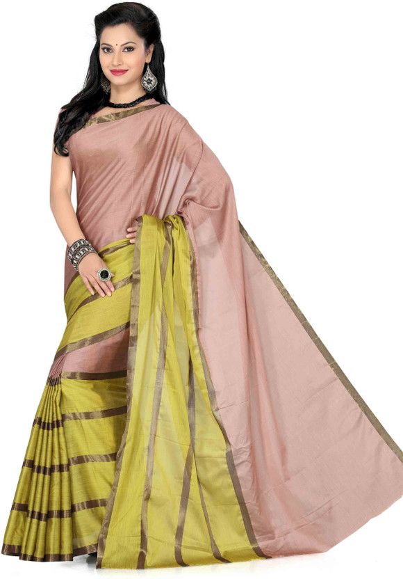Solid/Plain Bollywood Cotton Blend Saree  (Multicolor)